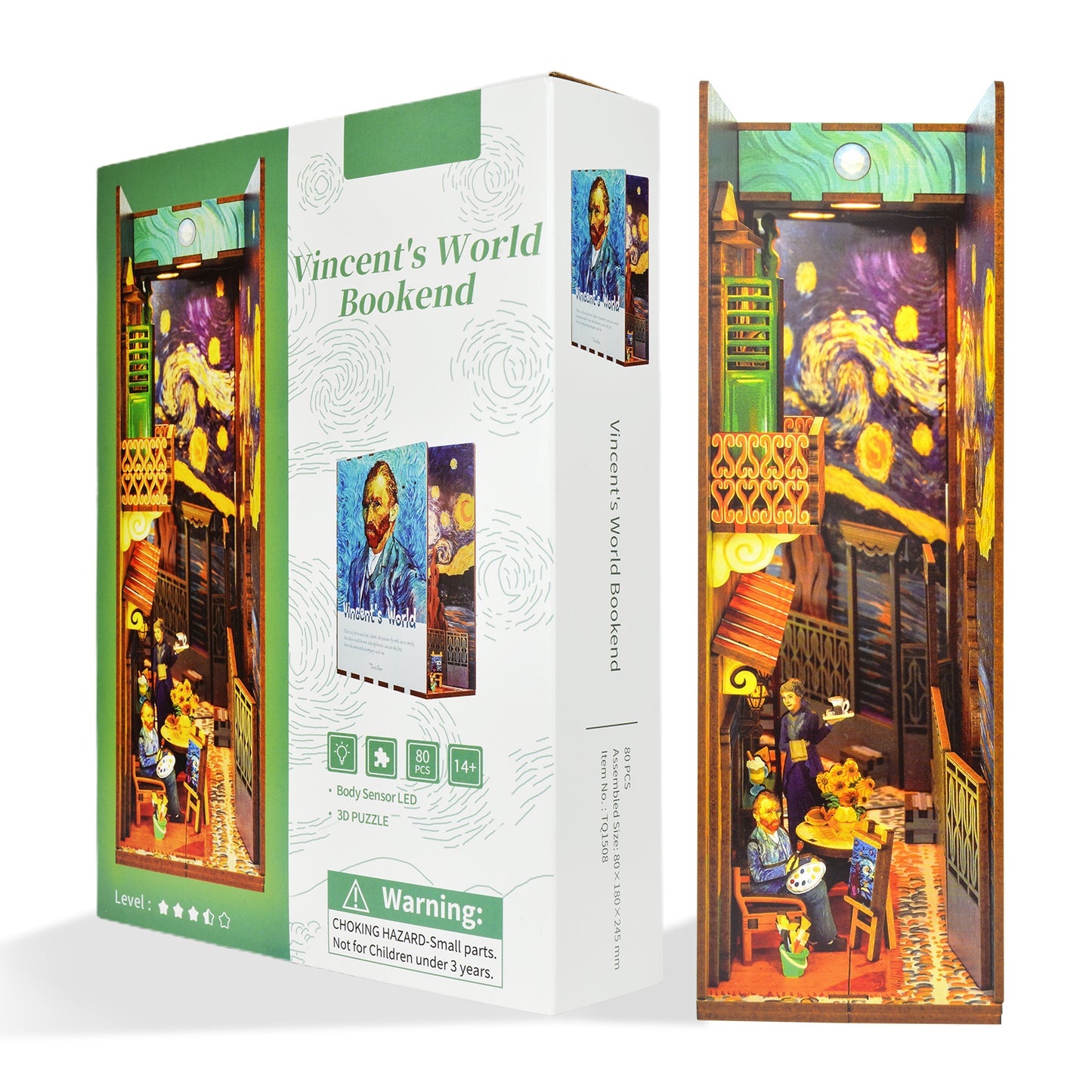World of Van Gogh DIY Book Nook Kit - 3D Wooden Puzzle Bookshelf Insert with Remote Control Lights - Artsy Gift for Adults